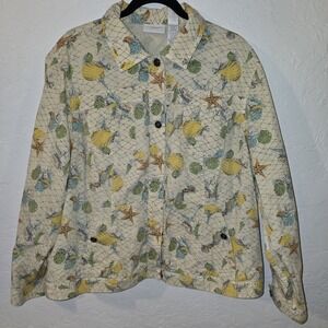 Liz Claiborne Women's Size 2X, button down jacket w/ pockets Sea shell theme